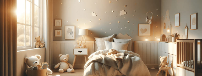 Kinderzimmer repräsentiert gesundes Umfeld nötig für die Schlafqualität (Schlafstörungen bei Kindern)
